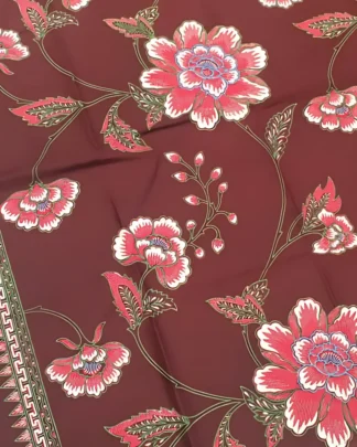 Kain batik sarung wanita motif bunga Sekar Jiwa warna merah di atas bahan katun primissima yang halus.
